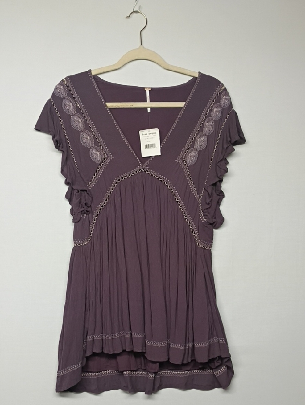Free People Plum Crochet-Trim V-Neck Tunic